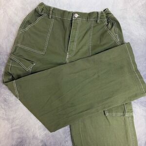 Faded Rose Essentials Cargo Pants Womens XL Green Contrast Stitch Wide Leg